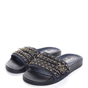 CHANEL Satin Chain Flat Sandals